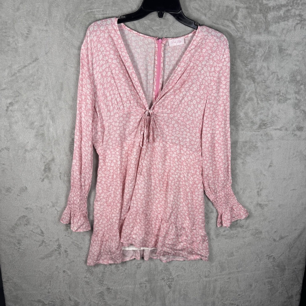 Pink Lily Long Sleeve Colorful Floral Print Pink Dress Size‎ XL